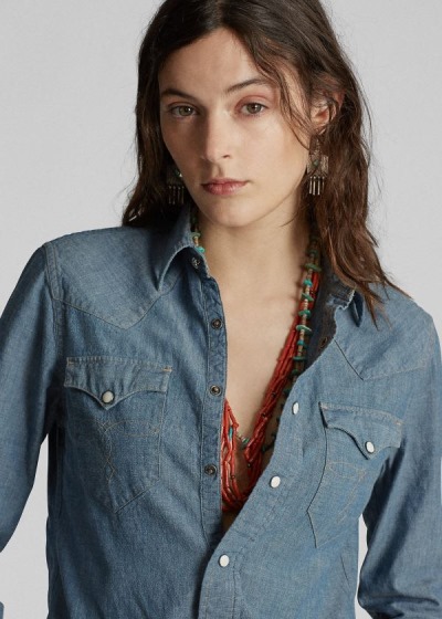 Camisa Ralph Lauren Chambray Western Mulher 63891-WAZT